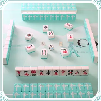 144 יח 'תכלת' ונג להגדיר המשפחה מעונות חיצוני בינוני נייד קריסטל 30mm ידי שפשוף מגמה אריחי Mahjong משחק שולחן