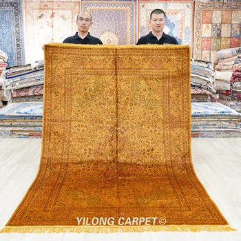 152x244cm צהוב בעבודת יד מסורתית שטיח פרסי טורקי מדליון שטיח משי (SLF176B)
