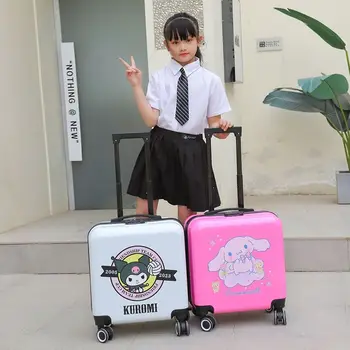 20 אינץ Sanrioed נסיעות מזוודה מטען למטוס קופסה עם גלגלים Kuromi Cinnamoroll קריקטורה תלמיד מתגלגל עגלה תיק מתנה