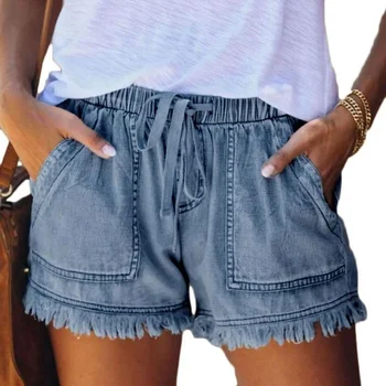 2023 החדש גבוה מותן אלסטי המותניים מזדמן גבוהה המותניים רזה מכנסי ג ' ינס הקיץ של נשים משוחרר ישר נשים מכנסיים קצרים בגדים