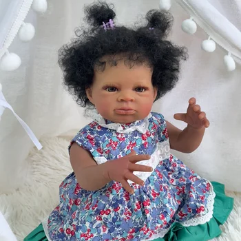 20inch התינוק נולד מחדש לני עם חום כהה העור אפריקה שיער מתולתל 3D צבוע עור אמיתי עבודת יד התינוק אספנות אמנות הבובה