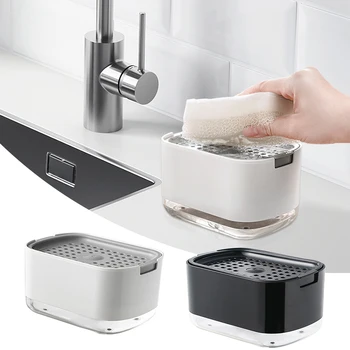 2In1 נייד ניקוי מכונת להגדיר עבור המטבח סבון כלים קופסת ספוג מחזיק ביד לשירותים לחץ נוזל מחלק כלים