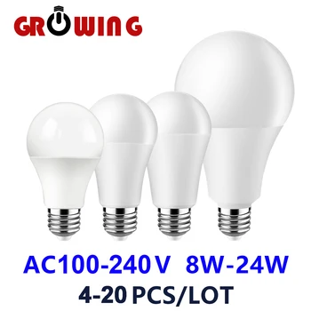 4-20PCS AC110V/AC220V Led שימור אנרגיה נרות נורה E27 B22 אור כוח אמיתי 8W-24W לא strobe אור לבן חם