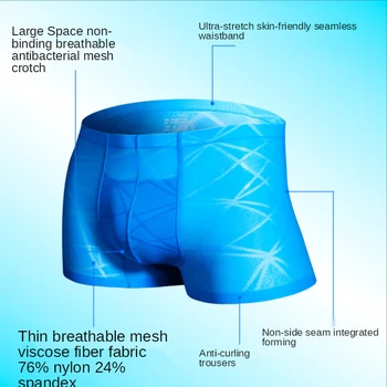 5Pcs חדש של גברים תחתונים בוקסר קרח משי הקיץ חלקה דק נוער לנשימה רופף גודל גדול ארבע-פינה קצרים הראש פן