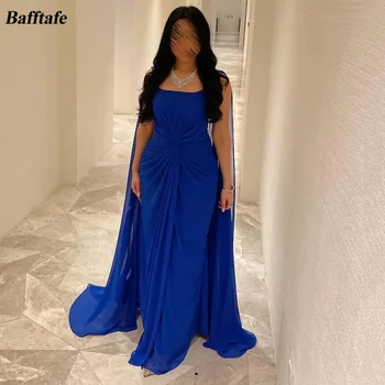 Bafftafe כחול רויאל שיפון ערב שמלות לנשף כתף ארוכה הרכבת חריץ רשמית נשים שמלות ערב מיוחד שמלת מסיבת החתונה