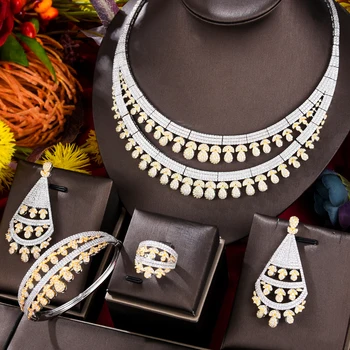 GODKI מותג מפורסם יוקרה אפריקאי/הודי תכשיטים מגדיר עבור נשים, מסיבת חתונה זירקון קריסטל דובאי תכשיטי כלה סט מתנה