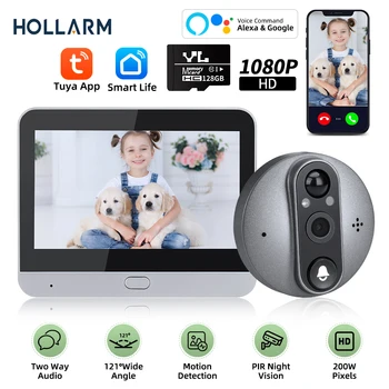 Hollarm 4.3 אינץ Tuya חכם Wifi וידאו עינית-כיוונית אודיו ראיית לילה פעמון 1080P צג 200W פיקסלים וידאו פעמון