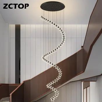 LED מודרנית נברשת יוקרה מדרגות תליון אור דופלקס בבניין הסלון הול וילה מדרגות כוכבים דקו תליית מנורה