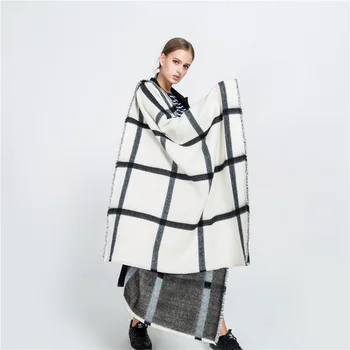 LISM קשמיר+אקריליק שחור-לבן דו-צדדי שמיכה בצבע בז ' חמים אופנה צעיף ספה לזרוק