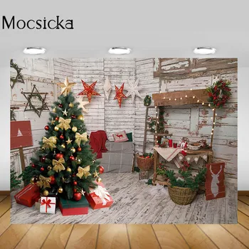 Mocsicka לבן רצפת עץ קיר צילום רקע עץ חג המולד הילד במשפחה צילום דיוקן רקע סטודיו Photocall אביזרים