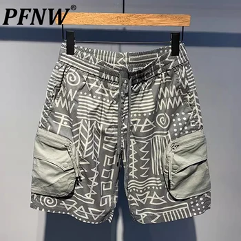 PFNW אביב קיץ חדש לגברים ספארי סגנון לשלב כיסים מזדמנים מכנסיים קצרים מגמה נוח הדפסה נאה חופשי גאות מכנסיים 28A2751