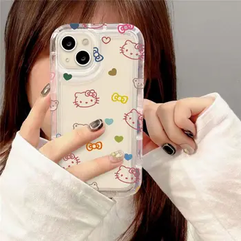 Sanrio הלו קיטי שקוף רך הטלפון מקרה עבור Iphone של אפל 14 12 13 11 Pro Max X Xr Xs מקס 7 8 פלוס Se 2022 הכיסוי האחורי Y2K