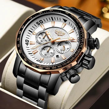 Sdotter LIGE גדול חיוג Mens שעוני ספורט הכרונוגרף קוורץ שעון היד העליונה מותג יוקרה מלא פלדה עמיד למים שעון Relogio Mas