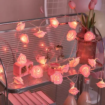 USB/סוללה המופעלות 10/20/40 LED פרחים מלאכותיים זר חתונה פרח רוז מחרוזת אורות חג המולד קישוטי פיות אורות