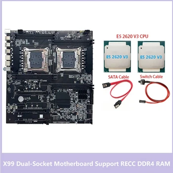 X99 כפול שקע לוח האם LGA2011-3 Dual CPU תמיכה RECC זיכרון DDR4 עם 2XE5 2620 V3 מעבד+SATA כבל+החלפת כבל