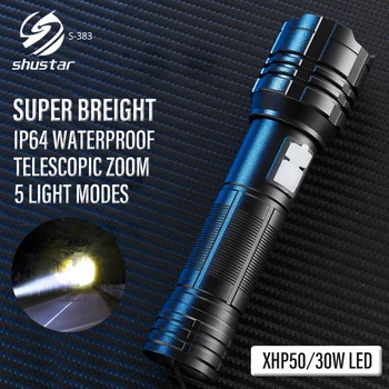 XHP50 פנס LED מתח גבוה 30W חיצונית לפיד נטענת USB 18650 זום פנס 5 מצבי קמפינג עמיד למים לדוג אורות