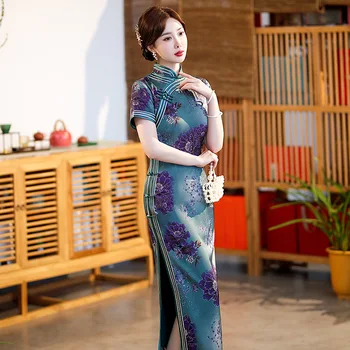 Yourqipao הקיץ Cheongsam מודפס עם חזה אלגנטי, רטרו משתה צ ' יפאו חצאית בסגנון סיני שמלת ערב לאמא נשים