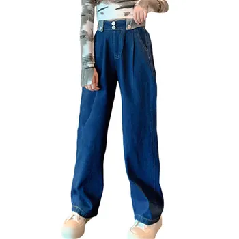 אופנה ג 'ינס לנערות אביב סתיו ילדים בגדי ילדים מוצק צבע המכנסיים העשרה אלסטי המותניים חופשי מכנסי ג' ינס 5-14Yrs