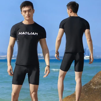 אופנה גברים, חליפת גלישה חמש נקודות מכנסיים פיצול חליפה קצר שרוול קרם הגנה ייבוש מהיר ספורט מים שחייה חליפת גלישה