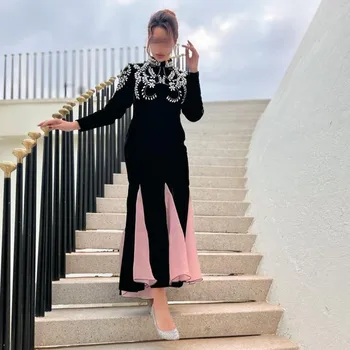 אירוע מיוחד שחור שמלות לנשף גבישים אירועים מועדון Vestidos דה פיאסטה ערב הסעודית הרשמית השמלה שמלת ערב