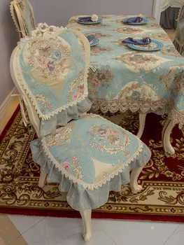 אירופאית קלאסית יוקרתית כחול תחרה מפת השולחן המלכותי יוקרה בד שולחן כיסא לחפות Weding אירועים אקארד כיסוי שולחן A2