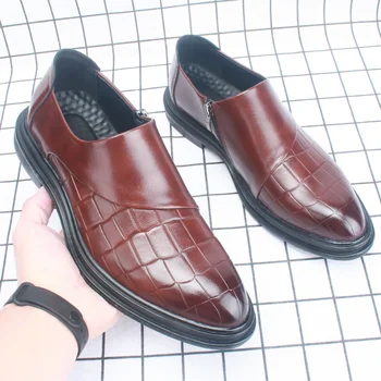 ארבע-העונה מודל של גברים תדרוך עסקים רשמית נעלי עור עבה הצד התחתון Zip בסגנון בריטי גודל גדול נעלי שמלה CB138