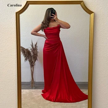 את כתף קפלים שרוולים נשף שמלת בתולת ים סאטן אדום האירוע לבש את הגלימה דה לנשף נשים ערב Ruched שמלת מסיבת