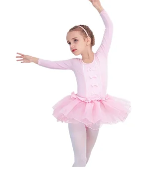 בנות ריקוד בלט חצאית השמלה ילדים ילדים קצר שרוולים ארוכים טול Bowknot התעמלות ריקוד תלבושות
