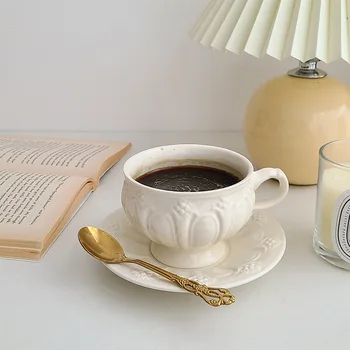 בסגנון נורדי גילוף לשימוש חוזר קרמיקה, כוס, קלאסי, ארוחת בוקר כוס עם דקורטיבי לטפל, חתונה ערכת תה