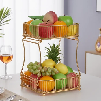 בסגנון נורדי הביתה פירות מגש חטיפים שולחן סלסלת פירות יוקרתית אור פשוט יוקרה שכבה כפולה אחסון פירות המתלה.