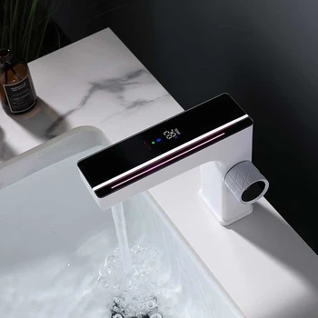 דיגיטלי הברז בשירותים יוקרה להציג ברז כיור רחצה לבן ברז ברז מנוף אגן ברז ארון אמבטיה ברז כיור לשטוף