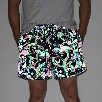 הרכש החדש משקף את מכנסי גברים לילה ריצה משקפים אור צבעוני פטריות תוספות לנשימה בגדי קיץ ברמודה Masculina