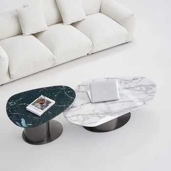 השיש אליפסה שולחן קפה בעיצוב מודרני הלבשה אקרילית קפה שולחן רגליים מתכת Mesas דה Centro פארא סאלה מרפסת ריהוט