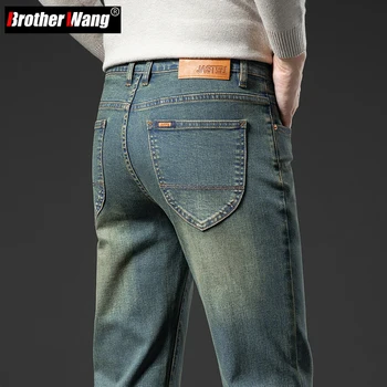 וינטג 'ינס של גברים אופנת רחוב ישר סלים למתוח מכנסי ג' ינס סתיו עסקים חדשים מזדמנים מותג מכנסיים בגדי גברים