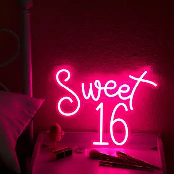 ורוד מתוק 16 אור לחתום על קיר בעיצוב החדר שלט ניאון השינה זוהר שלט יום הולדת שמח שלט LED קישוטי מתנה