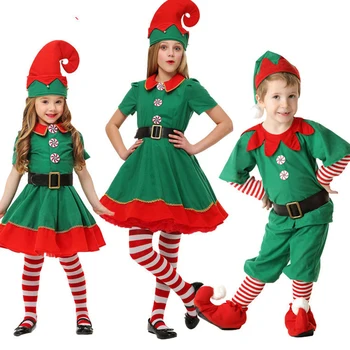 חג המולד בנים בנות סנטה קלאוס בתחפושת שדון ירוק Cosplay המשפחה מסיבת תחפושות בגדים להגדיר X-Mas מתנות