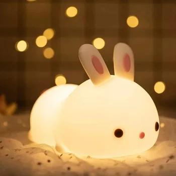 חידוש מתנה סיליקון רך ארנב מנורת הלילה תזמון נטענת מנורת הלילה נייד צבעוני אווירה LED אור החג