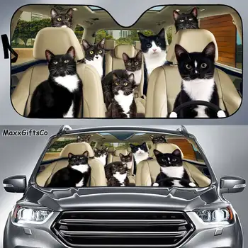 חתול טוקסידו המכונית שמש, צל, חתול טוקסידו השמשה הקדמית, חתול טוקסידו המשפחה שמשיה, חתול אביזרי רכב, קישוט רכב, מתנה לאבא,