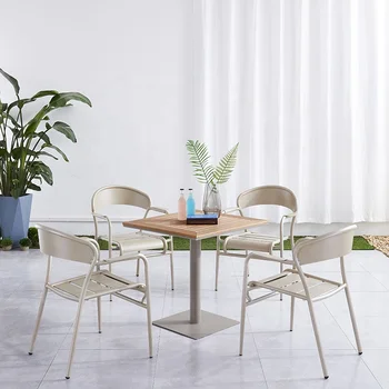 מודרני בחדר האוכל שולחן מרובע 4 כיסאות הבריכה ריהוט גינה חיצונית קפה מסגרת אלומיניום עמיד למים פטיו להגדיר