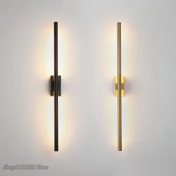 מודרני פשוט ליניארי צינור קיר מנורות LED במורד רקע מול קיר אור LED המיטה מסדרון מסדרון הזהב השחור LED מנורות קיר