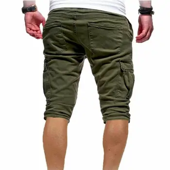 מכנסי באגי המותניים כיסים באורך הברך קצרים שחור ירוק, לבן, חאקי אפור