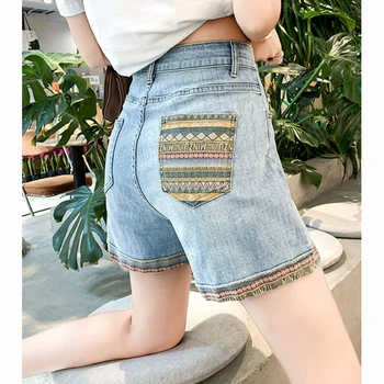 מכנסי ג 'ינס קצרים של נשים קיץ דק 2023 חדש גבוהה המותניים הרזיה עיצוב חופשי רחב הרגל חם מכנסי ג' ינס קצרים נשי