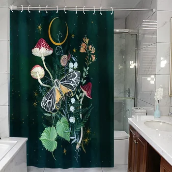 משלוח חינם עמיד למים וילון מקלחת עם פטריות פרפר צמח הדפסת אמבטיה חדר אמבטיה מחוץ עיצוב הבית