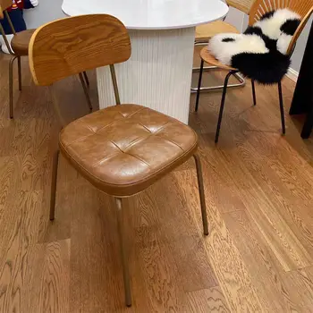 משק הבית הנורדי ברזל אמנות האוכל הכיסא הפנוי משענת גב הסלון. הכיסא המודרני פשוט מתקפל עור כיסא משרדי ריהוט