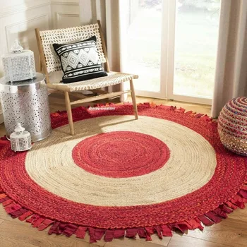 סיבוב יוטה שטיח כותנה 100% טבעי השטיח האדום ציצית הסלון הפיך שינה שטיח שטיח הרצפה במסדרון עיצוב הבית