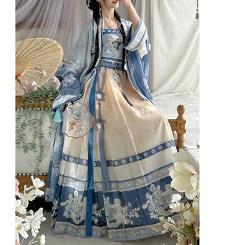 סינית מסורתית Hanfu מינג קרוס-צווארון, חצי שרוול אחד-חתיכת סוס הפנים חצאית אביב קיץ ללבוש נשים