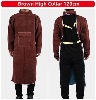 עור זמש ריתוך חשמלי חליפת מגן נגד אש לחלוט הוכחה מעכב להבה בידוד חום בגדי עבודה בראון הסינר.