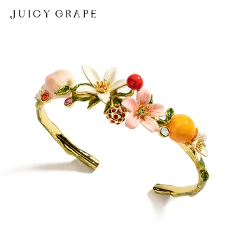 ענבים עסיסיים בסגנון צרפתי מתכוונן אפרסקים, תפוזים, דובדבנים, פרחים פירות סדרה אמייל צמיד מסיבת חתונה תכשיטי מתנה