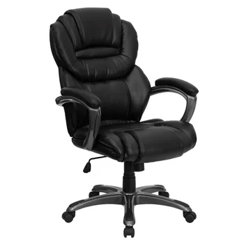 פלאש רהיטים גבוהה שחור LeatherSoft מנהל המסתובב ארגונומי כיסא משרדי עם הידיים