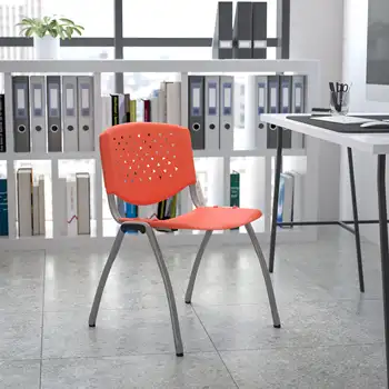 פלאש רהיטים הרקולס Series 880 lb. קיבולת כתום פלסטיק מחסנית הכיסא עם טיטניום אפור מצופה אבקה מסגרת